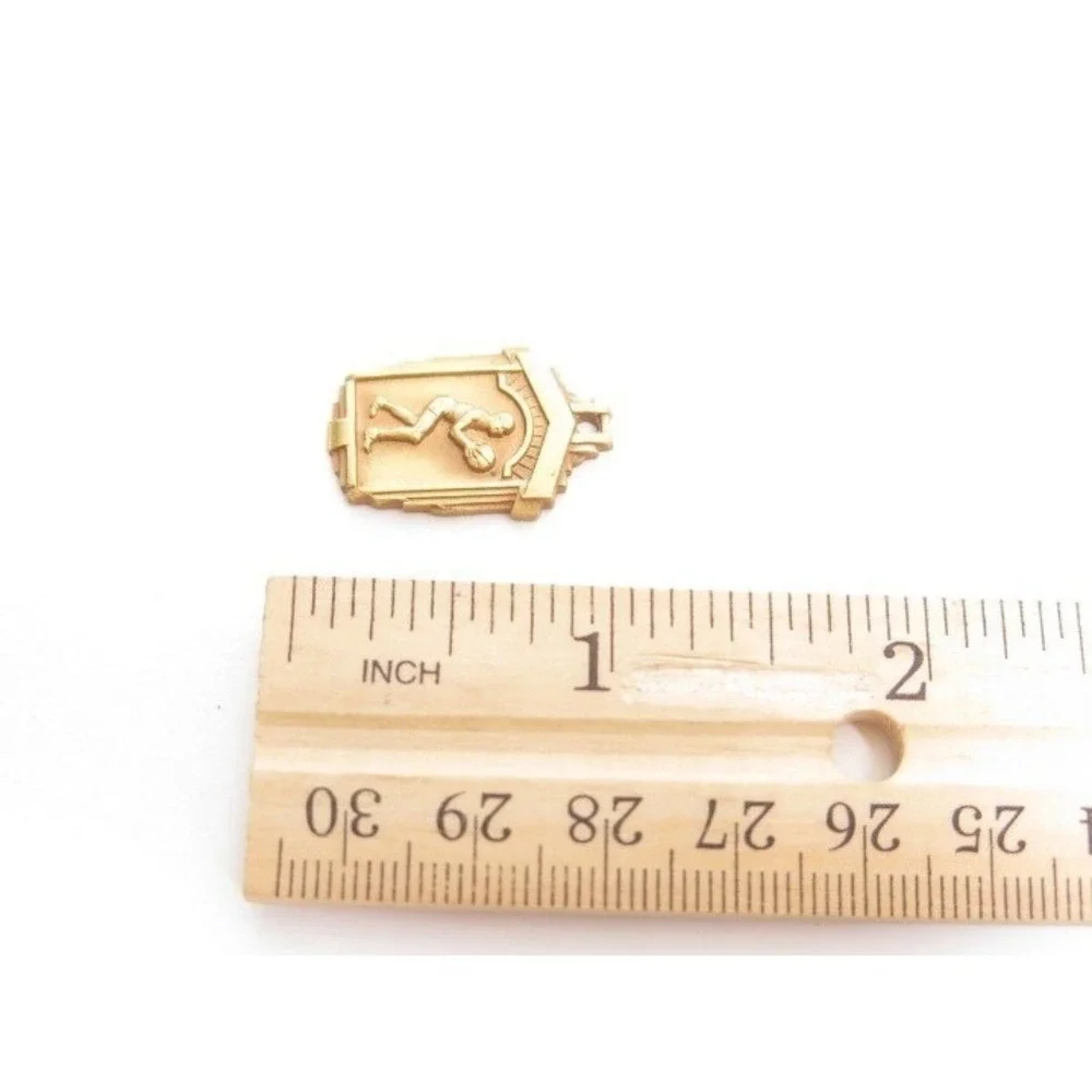Vintage Gold Tone‎ Basketball Medal Charm Series T Art Deco Sports Pendant